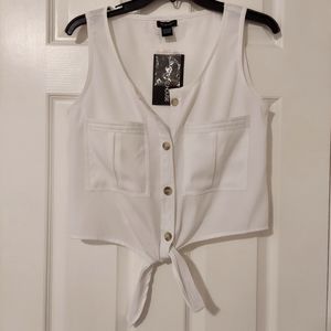 White tie up crop top button up shirt blouse